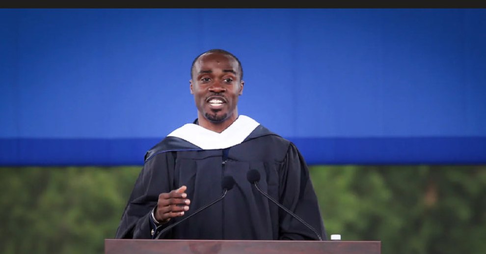 Mo Yusuf giving the 2025 commencement address at Central Connecticut State University